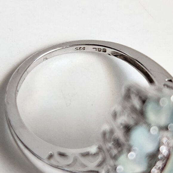 Retired 925 Cluster Teardrop Blue Leaf Aquamarine & White Zircon Size 7 Ring - Picture 13 of 16